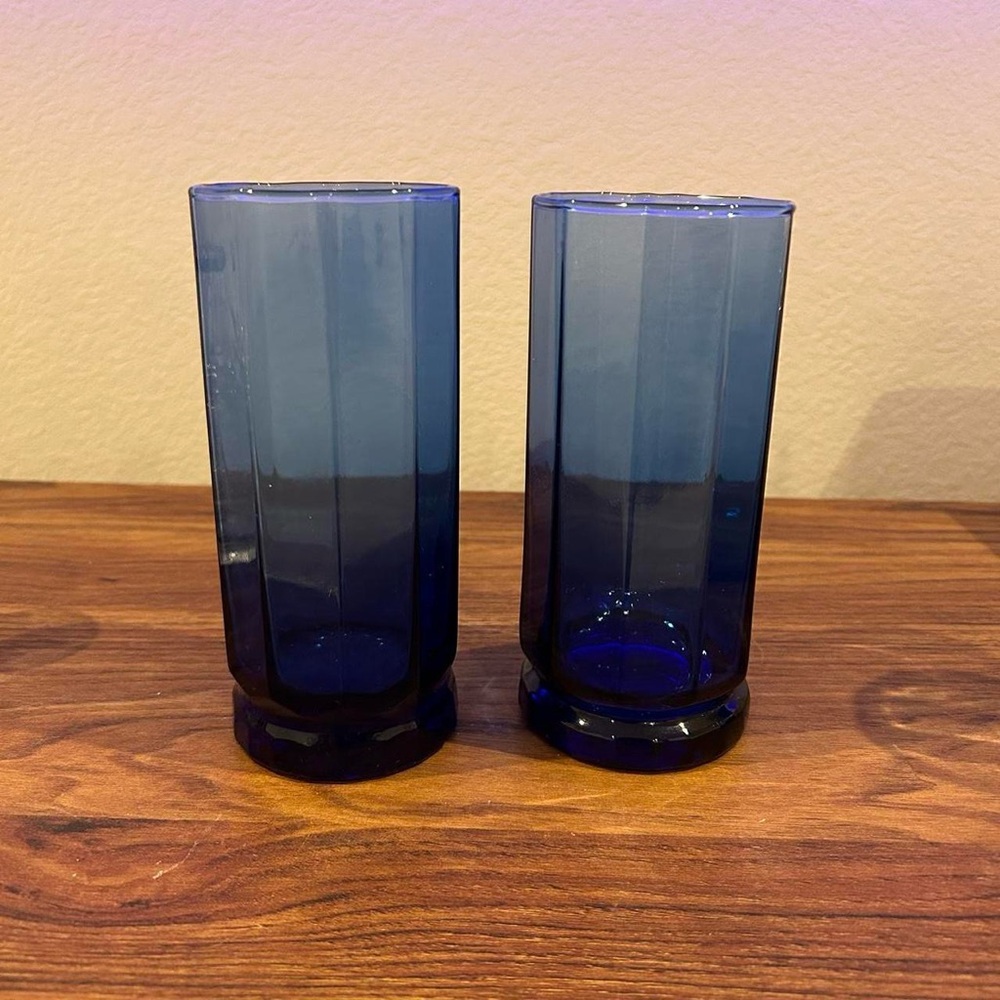 🔻🔻🔻sale Vintage Anchor Hocking iced tea essex cobalt blue tumbler glasses.